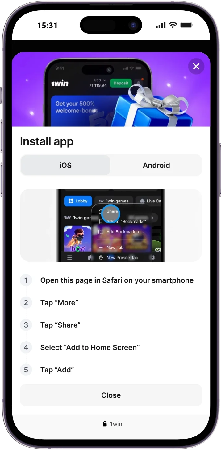 Step 1: Open Safari & Visit 1win