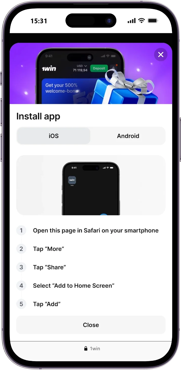 Step 3: Add 1win Shortcut to Home Screen